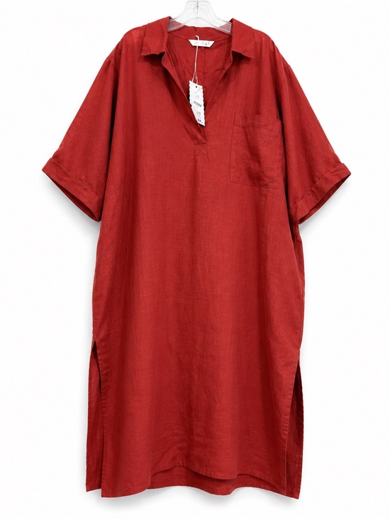 Zara Dresses & Skirts - NWT ZW Collection 100% Linen Midi Tunic Dress Rust Orange Size M